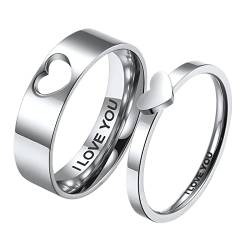 JewelryWe Schmuck Damen-Ring Edelstahl Herz I LOVE YOU Partnerringe Freundschaftsringe Verlobungsringe Eheringe Trauringe Ringe für Frauen Silber Größe 52 von JewelryWe