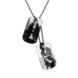 JewelryWe Schmuck Dog Tag Halskette mit persönlicher FOTOGRAVUR | Bild & Text Gravur, Edelstahl 2 Poliert Erkennungsmarken Dog Tags Anhänger mit 60cm Kette, Schwarz von JewelryWe