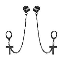 JewelryWe Schmuck Herren Damen Ohrringe Edelstahl Kreuz Kruzifix Creolen Ohrstecker Ohrclip Ohrklemme Ohrkette Hip-Hop Vatertag Geschenk Schwarz von JewelryWe