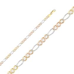 14 Karat Gelbgold, Weißgold und Rotgold, Ficonucci, 3 plus 1 Glieder, 3,9 mm, konkaves Armband, Schmuck für Damen, 20 cm von JewelryWeb