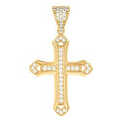 Halskette mit Kreuz-Anhänger für Herren, Gelbgold, Zirkonia, künstlicher Diamant, religiöser Charm-Anhänger, 36,8 x 21,4 mm breit, Schmuck für Herren von JewelryWeb