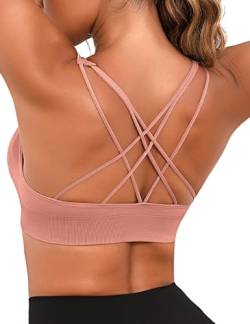 Jezonga Sport BH Damen Bustier Gepolstert Crossback Push up Fitness Sport Bra Ohne Bügel für Joggen Gym Yoga Spaghettiträger Top mit Abnehmbaren Cups Rosa,L von Jezonga