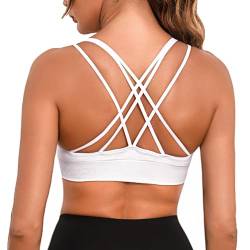 Jezonga Sport BH Damen Bustier Gepolstert Crossback Push up Fitness Sport Bra Ohne Bügel für Joggen Gym Yoga Spaghettiträger Top mit Abnehmbaren Cups Weiß,M von Jezonga