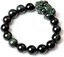 JgYiAngBq Feng Shui Armband, Feng Shui schwarzer Obsidian, natürlicher schwarzer Obsidian, Energiearmband, Piyao-Armband, verstellbare elastische Perle, schützt böse Geister für Damen und Herren, von JgYiAngBq