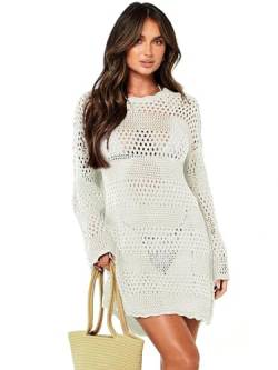 Jhsnjnr Damen Bademode Cover Up Kleider Sexy Aushöhlen Strickkleid Crochet Bikini Sommer Poncho Langarm Strandkleid von Jhsnjnr