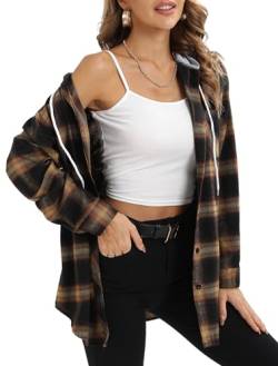 Jhsnjnr Damen Flanell Kariertes Hemd Lässiges V Ausschnitt Langarmshirt Karo Oversize Bluse Hoodie von Jhsnjnr