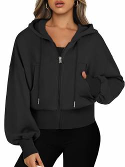 Jhsnjnr Damen Zip Hoodie Jacke Einfarbig Langarm Kordelzug Kapuzenjacke Sweatshirt Crop Kapuzenpullover Sweatjacke mit Kapuze von Jhsnjnr