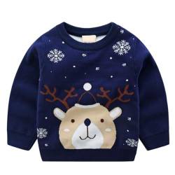 JiAmy Kinder Weihnachten Strickpullover Winter Sweatshirt Gestricktes Pullover Hirsch Blau 1-2 Jahre von JiAmy