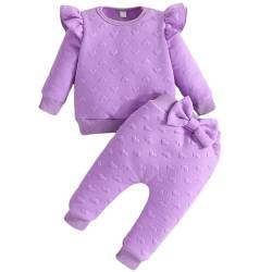 JiAmy Kinder Bekleidungssets für Baby-Mädchen, Kleidung Outfit Langarm Sweatshirt + Lange Hose Zweiteiler Babykleidung Set 12-18 Monate, Lila von JiAmy