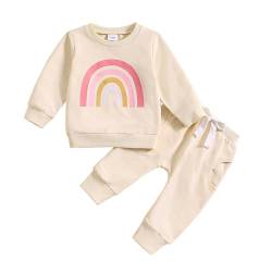 JiAmy Kinder Bekleidungssets für Baby-Mädchen, Kleidung Outfit Langarm Sweatshirt + Lange Hose Zweiteiler Babykleidung Set 12-18 Monate Beige Regenbogen von JiAmy