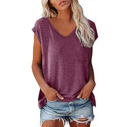 Damen-T-Shirt mit Flügelärmeln Sommer Bluse Elegant ärmellose t-Shirt Tops Shirt Oberteile Frauen Sommer Shirts Top Lässig V-Ausschnitte Tshirt Casual Rundhals Klamotten Teenager Mädchen von JiJiRuDU