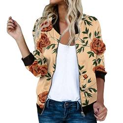 JiJiRuDU Bomberjacke Damen Blumenmuster Übergangsjacke Leicht Atmungsaktiv Blumen Blouson Jacke Motorradjacke Langarm Causal Pilotenjacke Fliegerjacke Fruhling Outwear Zip Up Vintage College Jacke von JiJiRuDU