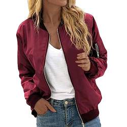 JiJiRuDU Urban Bomberjacke Damen Kurz Leichte Blouson Frauen Frühling Dünne Kurzjacke Pilotenjacke Weihnachten Light Bomberjacket Frühlingsjacke Weinrot Sweatjacke von JiJiRuDU