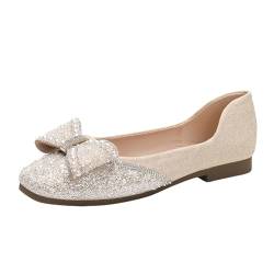 Damen Klassische Ballerinas Hochzeitsschuhe Klassische Prinzessin Partei Schuhe Glitzer Flamenco Schuhe Slip on Flache Arbeitsschuhe Schleife Mokassin Ballerina Geschlossene Flat mit Strass von JiaMeng-ZI