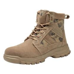 JiaMeng-ZI Anti-Smash und Anti-Pannen-Arbeitsschutzschuhe Herren, S3 Winterstiefel rutschfeste Stahlkappen-Sicherheitsschuhe, Verschleißfeste Wasserdicht Hoch-Arbeitsstiefel (H31-Khaki, 44) von JiaMeng-ZI