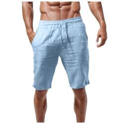 Jiabing Kurze Leinen Hosen Herren Beach Shorts Casual Leichte Sommershorts Leinenhosen Atmungsaktiv einfarbige Strandhose Kurz Sport Short Elastische Taille mit Kordelzug Taschen von Jiabing