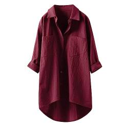 Longbluse Damen Bluse Oversize Langarm Shirt Baumwolle Leinen Hemdbluse Elegant Übergröße Longbluse Oberteil Einfarbig Lose Leinenbluse Lang Hemd Tops von Jiabing