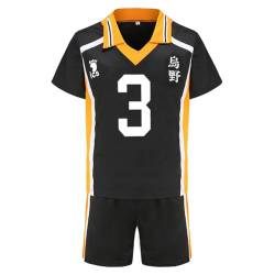 Jilijia Haikyuu T-Shirt Karasuno High Volleyball Jersey Hinata Shoyo/Tobio Kageyama Kurzarm T-Shirt + Shorts Anime Game Suitset, Karasuno High No.3, XXL von Jilijia