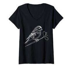 Damen Line Art Bird & Ornithologist Rotpoll T-Shirt mit V-Ausschnitt von Jimbeels