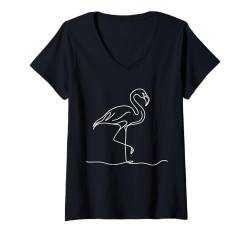 Damen Line Art Chilenischer Flamingo Vogel & Ornithologe T-Shirt mit V-Ausschnitt von Jimbeels