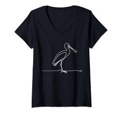 Damen Line Art Rosenlöffler für Vögel und Ornithologen T-Shirt mit V-Ausschnitt von Jimbeels