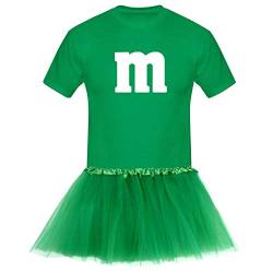 T-Shirt M&M + Tüllrock Karneval Gruppenkostüm Schokolinse 8 Farben Herren XS-5XL Fasching Verkleidung M's Fans Tanzgruppe , Größenauswahl:S, Farbauswahl:grün - Logo weiss (+Tütü grün) von Jimmys Textilfactory