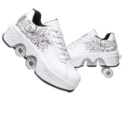 JinFugron Roller Schuhe, Schuhe mit Rollen rollerskates mädchen Männer, Skateboard Schuhe Bequem Und Atmungsaktiv Quad Skates Verstellbare Rollschuhe Verstecktes Rad Sneaker mit Rollen von JinFugron