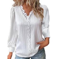 Sale Angebote Tshirt Damen Sommer Solid Casual Loose Oberteil Sommer Große Größen Shirt, Spitze, Patchwork, V-Ausschnitt, Lange Ärmel, Bluse, Lockere Freizeit-T-Shirts Pullover Dam Kleider Angebot von Jingmcdy