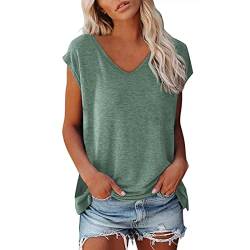 Tshirt Damen Kurzarm V-Ausschnitt Cap hülse Top Blusen Tank Top Damen Sommer Freizeit Lose Einfarbig Sommertop Casual Bequeme Basic Oberteile Einfarbige Fledermausärmel Mode Shirts von Jingmcdy