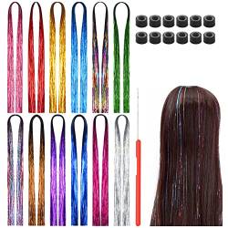 Jinlaili 12 Farben Haar Lametta, Haarverlängerung mit Werkzeugen, Hair Tinsel Glitter, Hair Extension Glitter, Haarverlängerungen für Party, Musikfestival Hair Flairs - 3360 Stränge von Jinlaili