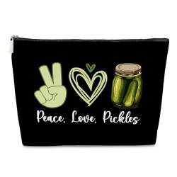 JioJio Chan Lustige Make-up-Tasche für Damen, Peace-Love-Pickles, PU-Leder, Make-up-Kosmetiktasche für Geldbörse, Gurkenliebhaber, Geschenktasche für Gurkenliebhaber, Make-up-Tasche, Bunt von JioJio Chan