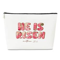 Kosmetiktasche mit Bibelvers, religiöses Geschenk, Make-up-Tasche für Frauen, Mutter, BFF, sie, inspirierendes, christliches Geschenk, Kosmetiktasche, "He is Risen", Affirmationsgeschenk, PU-Leder, von JioJio Chan