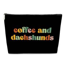 Make-up-Tasche, Geschenke für Dackel-Liebhaber, Kaffeeliebhaber, Kaffee und Dackel, PU-Leder, Make-up-Kosmetiktasche für Geldbörse, Dackel-Geschenke, Dackel-Geschenke für Frauen, Weiner von JioJio Chan