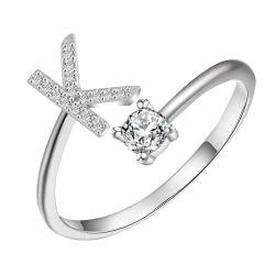 Jipersuo Buchstabenringe für Damen, verstellbar, zierliche Buchstabenringe, Silberringe mit Initialen, Schmuck für Frauen Mädchen Engagement Ring (K, 字母0.9x0.5cm) von Jipersuo