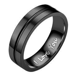 Jipersuo Ich liebe dich Edelstahl schwarz sandgestrahlt Ringe Ehering Ringe für Frauen Ringe für Männer mattierte Ringe Geometrie Ringe Größe 5 13 Damen Matching (Black, 7) von Jipersuo