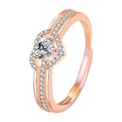 Jipersuo Silberringe für Damen, Knotenringe, offene Fingerringe, Herzringe mit Zirkonia, Mutter-Tochter-Ringe, Schmuck, verstellbare Ringe für Damen Engagement Ring (A, A) von Jipersuo