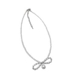 Jiqoe Elegante Halskette, kurze Schleife, Kristall-Perlen, Choker, schlichtes Schlüsselbein-Kette, modischer Halsschmuck, Statement-Schmuck, Kunstperlenkristall von Jiqoe