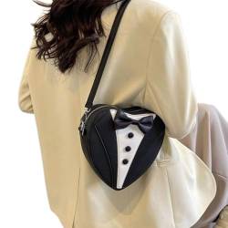 Jiqoe Lustige Handtasche für Damen mit Fliege und Umhängekette, modische kleine Schultertasche in Herzform aus PU-Leder zum Einkaufen von Jiqoe