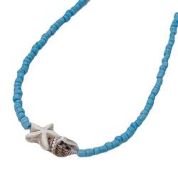 Jiqoe Ozean-inspirierte Halskette Muscheln & Seestern Perlen String Kragen Kette Sommer Strand Outfits Schmuck Stück für Frauen, Perlen von Jiqoe