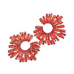 Stilvolle Sonnenblumen-Strass-Ohrringe, einzigartige Kristall-Blumen-Ohrringe für Frauen, großer Kreis, Blumenform, Accessoire, Metall von Jiqoe
