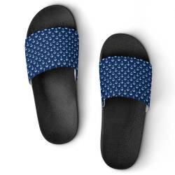 JiuPopular Badeschlappen Nautical Anchor Dot Sliders für Damen und Herren rutschfeste Slides, Schwarzer Stil, 42 1/3 EU von JiuPopular