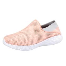 JiuQing Damen Sneaker Straßenlaufschuhe Slip-On Flache Schuhe Leichte Bequeme Casual Walking Sneakers,Rosa,41 EU von JiuQing