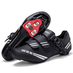 JiuQing Fahrradschuhe Herren Damen Kompatibel Mit Peloton-Fahrradschuhen Indoor-Rennradschuhen Mit SPD Delta Cleats,Schwarz,47 EU von JiuQing