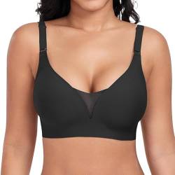 Jiuday BH Damen ohne Bügel BH Große Brüste Starker Halt Push Up BH ohne Buegel Seamless Bequem BH Klassische Soft Nahtloser Bügelloser T Shirt BH Gepolstert Mesh Bralette (Schwarz,S) von Jiuday