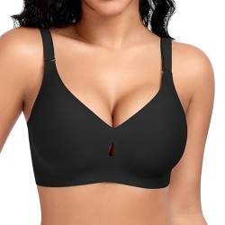 Jiuday Seamless BH ohne Bügel Damen BH Große Brüste Starker Halt Push Up BH ohne Buegel Gepolstert Soft Klassische Bequemer Tshirt Bralette (Schwarz,3XL) von Jiuday