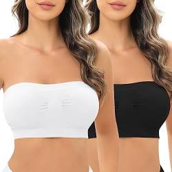 Jiuday Trägerloser BH Gepolstert Bandeau BH ohne Träger ohne Bügel Nahtloser Seamless Tube Top Bralette BH für Damen (Schwarz+Weiß,M) von Jiuday