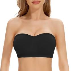 Jiuday Trägerloser BH Push Up Gepolstert Bandeau BH ohne Träger Bandeau Top Damen Bralette mit Rutschfester Silikon Transparente Träger Soft Seamless Strapless Bra ohne Bügel (Schwarz,XL) von Jiuday