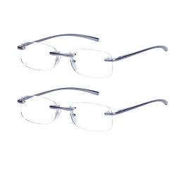 2-Stueck Lesebrillen Randlos +1.5 für Herren Damen Qualität Metall Rahmen Klar Brille mit Brillenetui,+1.5 (50-54 Jahre) von JoXiGo