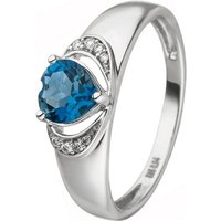 JOBO Fingerring Herz-Ring, 585 Weißgold mit Blautopas und 8 Diamanten von Jobo