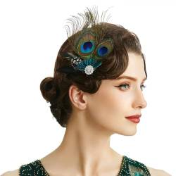 Johiux Pfau Kostüm Damen und Kinder Pfauenfedern Haarschmuck,1920er Pfauenfeder Haarspange Pfauenfeder Kopfstück,20er Jahre Accessoires Damen,Mardi Gras, Halloween Show Party Kopfbedeckung. (Style 2) von Johiux